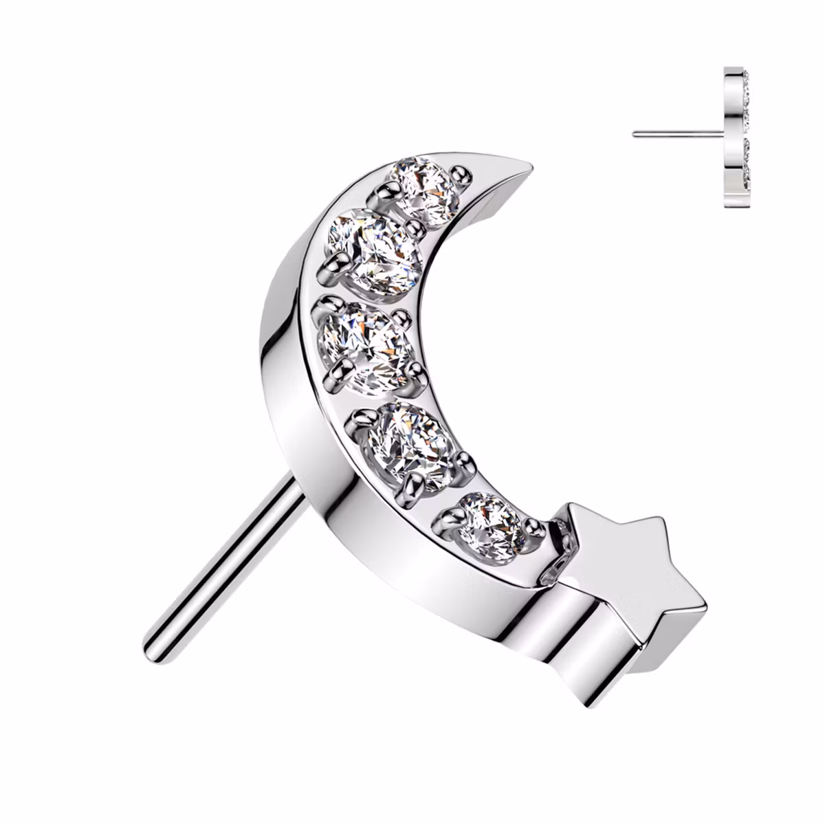 Threadless topp i kirurgiskt stål - Måne / stjärna med cubic zirconia