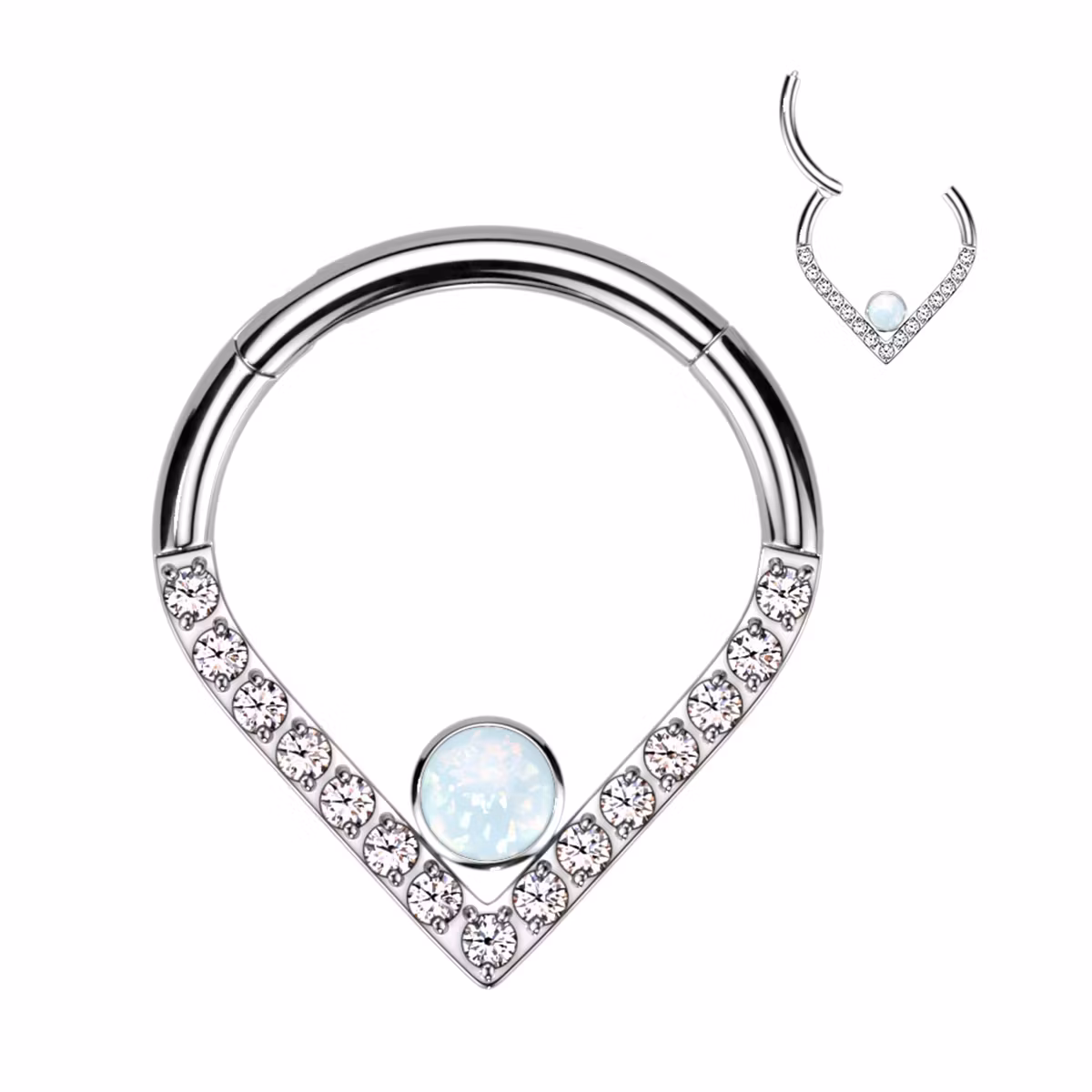 Segmentring i titanium 1.2mm - droppformad design cubic zirconia och centrerad rund CZ eller opal