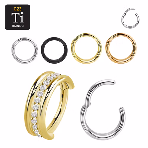 Titanium clicker ring trippel hoop med centrerad ring med cubic zirconia