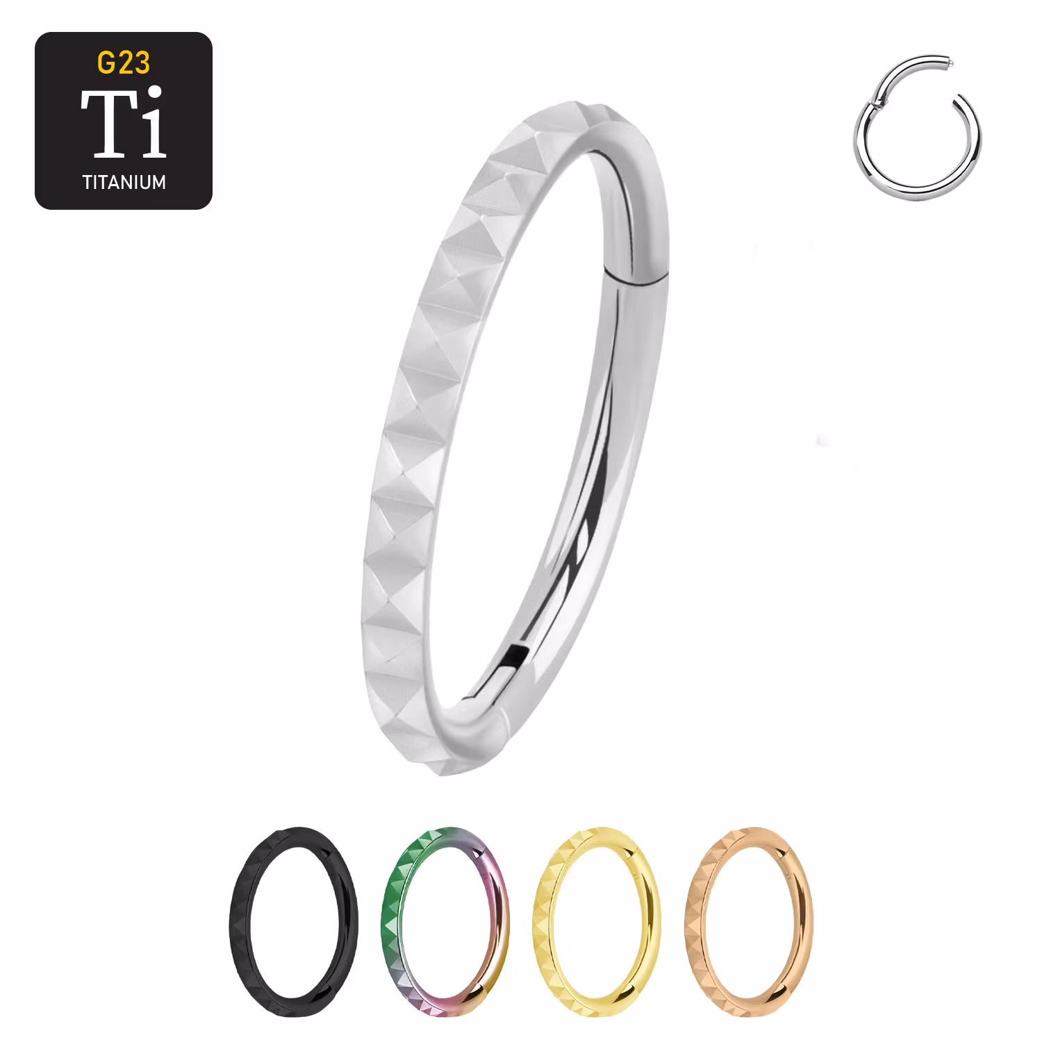 Segmentring 1.2mm i titanium med gångjärn och pyramidslipad ytterkant