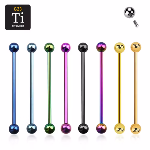 Industrial barbell i PVD-pläterad titanium med 5mm kulor