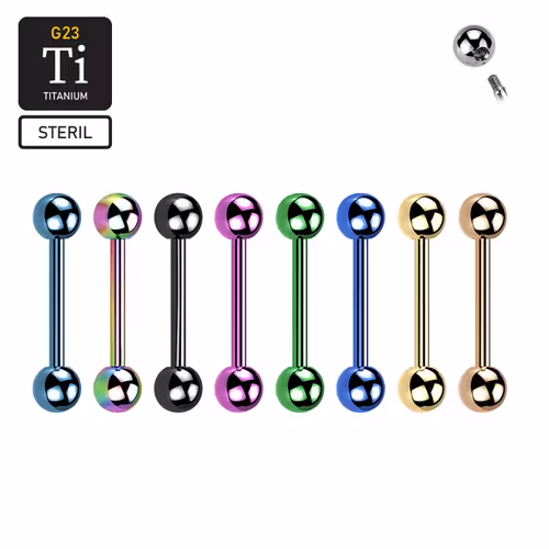 Steril barbell i PVD-pläterad titanium - 1.6mm utvändigt gängad med 5mm kulor