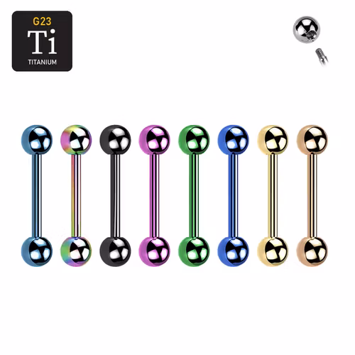 Barbell i PVD-Pläterad titanium 1.6mm utvändigt gängad med 5mm kulor