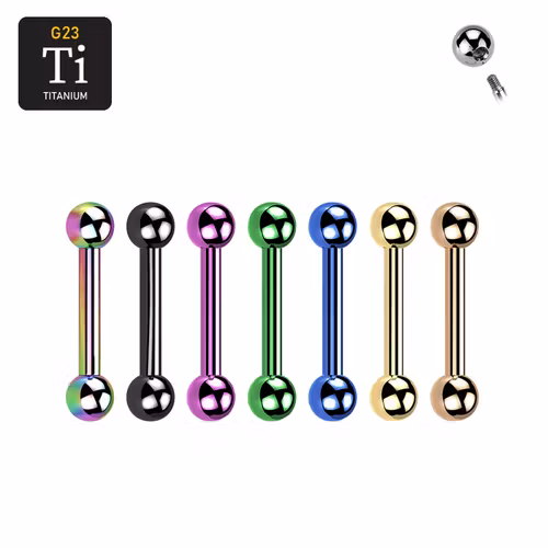 PVD-pläterad barbell i titanium 1.2mm - utvändigt gängad med 3mm kulor