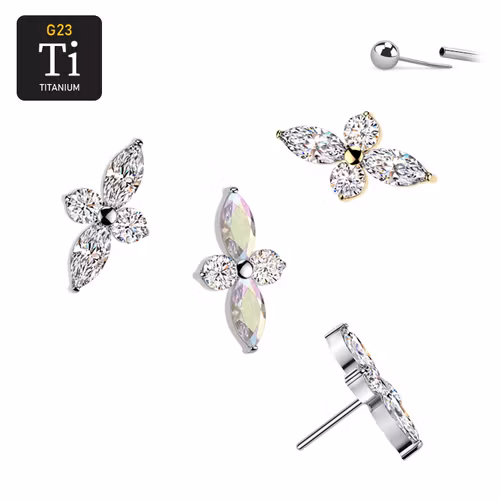 Threadless topp i titanium - Runda och navettslipade CZ