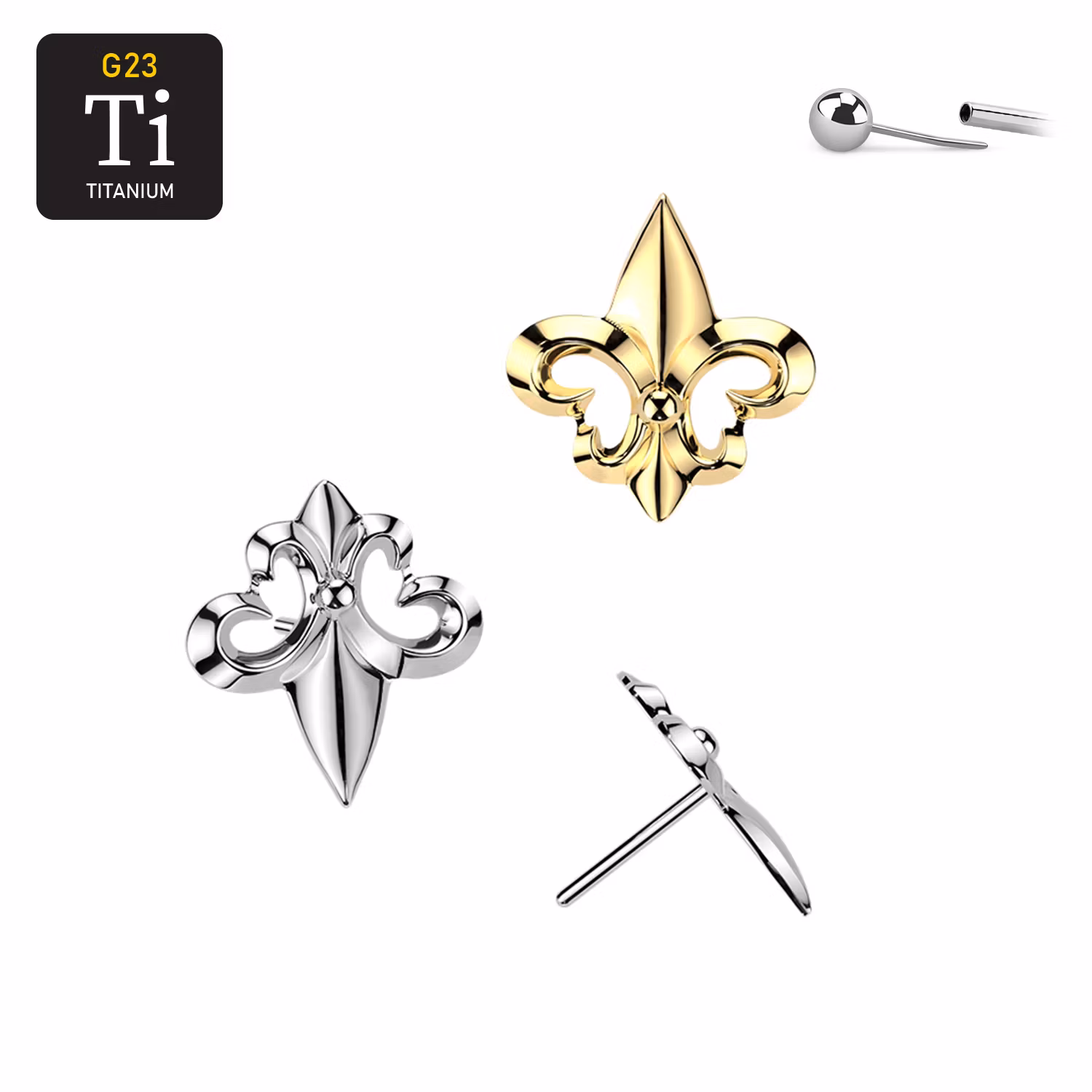 Threadless topp i titanium - Fleur De Lis