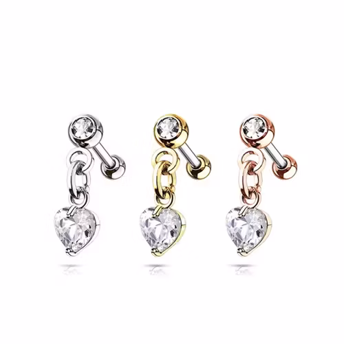 Helix / Tragus barbell - hänge med hjärtformad crystal