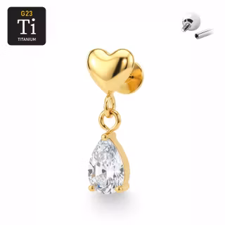 Labret i titanium - Hjärtformad med droppformad cz i hänge
