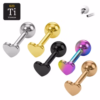 Barbell / Tungstav i titanium 1.6mm med 5mm hjärtformad topp