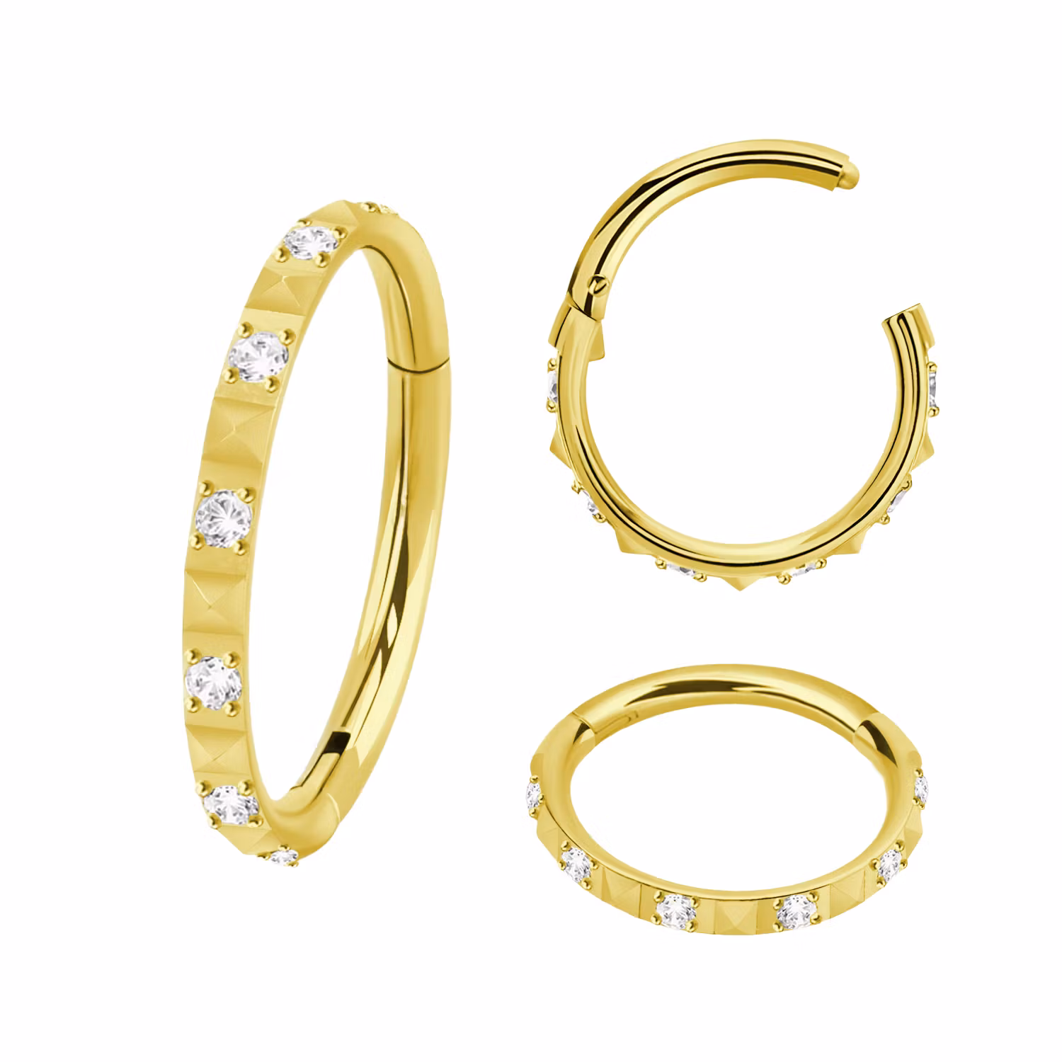 Segmentring 1.2mm i titanium med gångjärn och pyramidslipad front mellan klar cubic zirconia