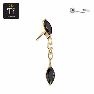 Celestial Drop - Threadless topp i PVD-pläterad titanium med markisslipad CZ och CZ i hänge