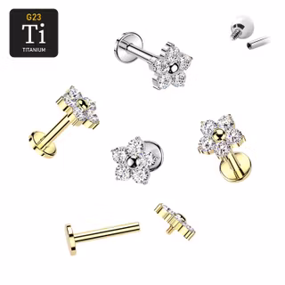 Titanium labret 1.2mm - Blomma med 5 CZ