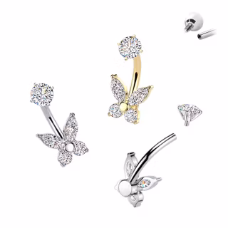 Navelsmycke med Cubic Zirconia-fjäril i 316L kirurgiskt stål