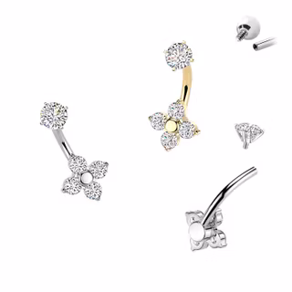 Fyrklöver Navelpiercing med CZ - 316L kirurgiskt stål