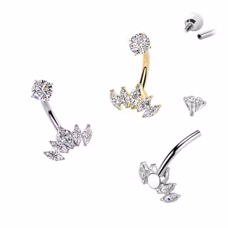 Solfjäder - Navelsmycke av markiskristaller i CZ - 316L kirurgiskt stål