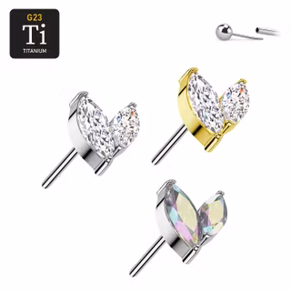 Threadless topp i titanium - Dubbla marquiseslipade CZ