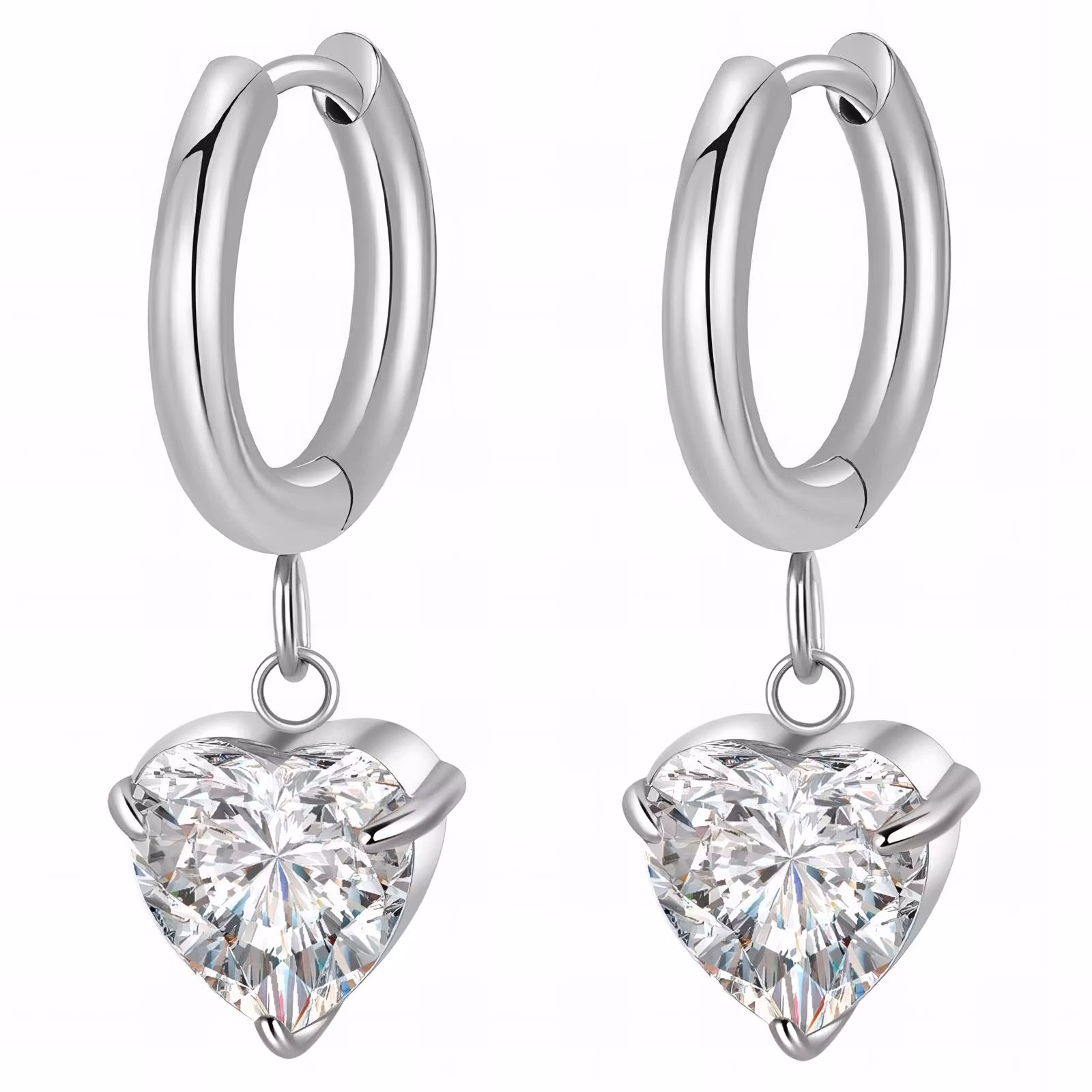 Örhänge / huggies - Single Heart klar cubic zirconia (par)