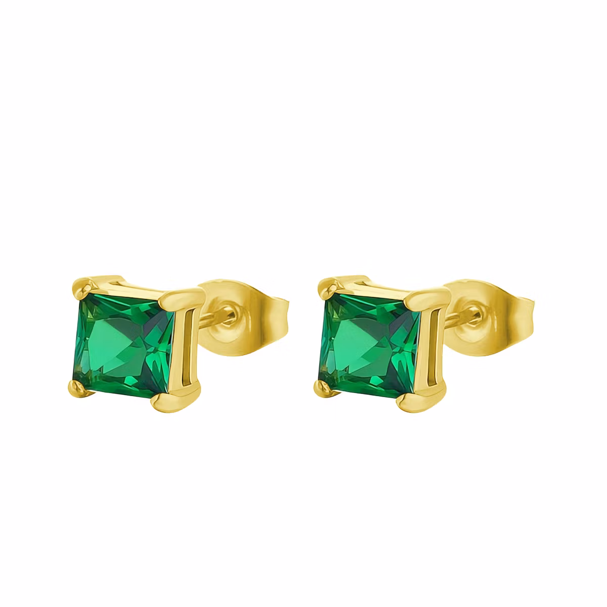Örhänge Emerald CZ - 18K guldpläterad (par)