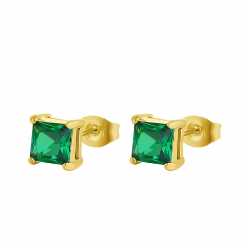 Örhänge Emerald CZ - 18K guldpläterad (par)
