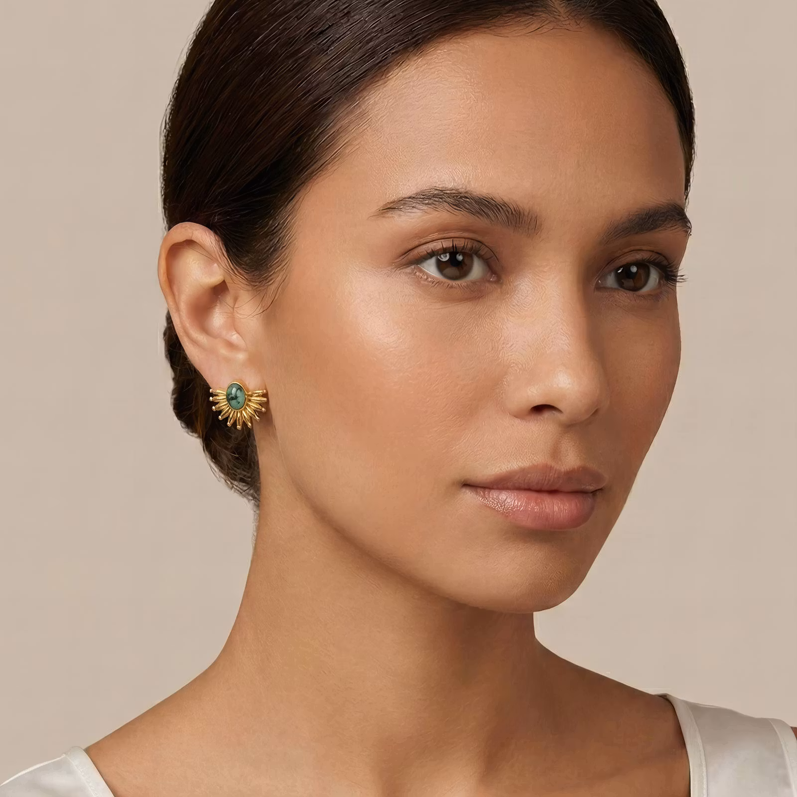 Solfjäder med natursten - 18K guldpläterad (par)