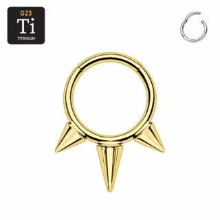 Guld PVD-pläterad Septum segmentring i titanium 1.2mm med gångjärn och spikes