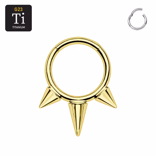Guld PVD-pläterad Septum segmentring i titanium 1.2mm med gångjärn och spikes
