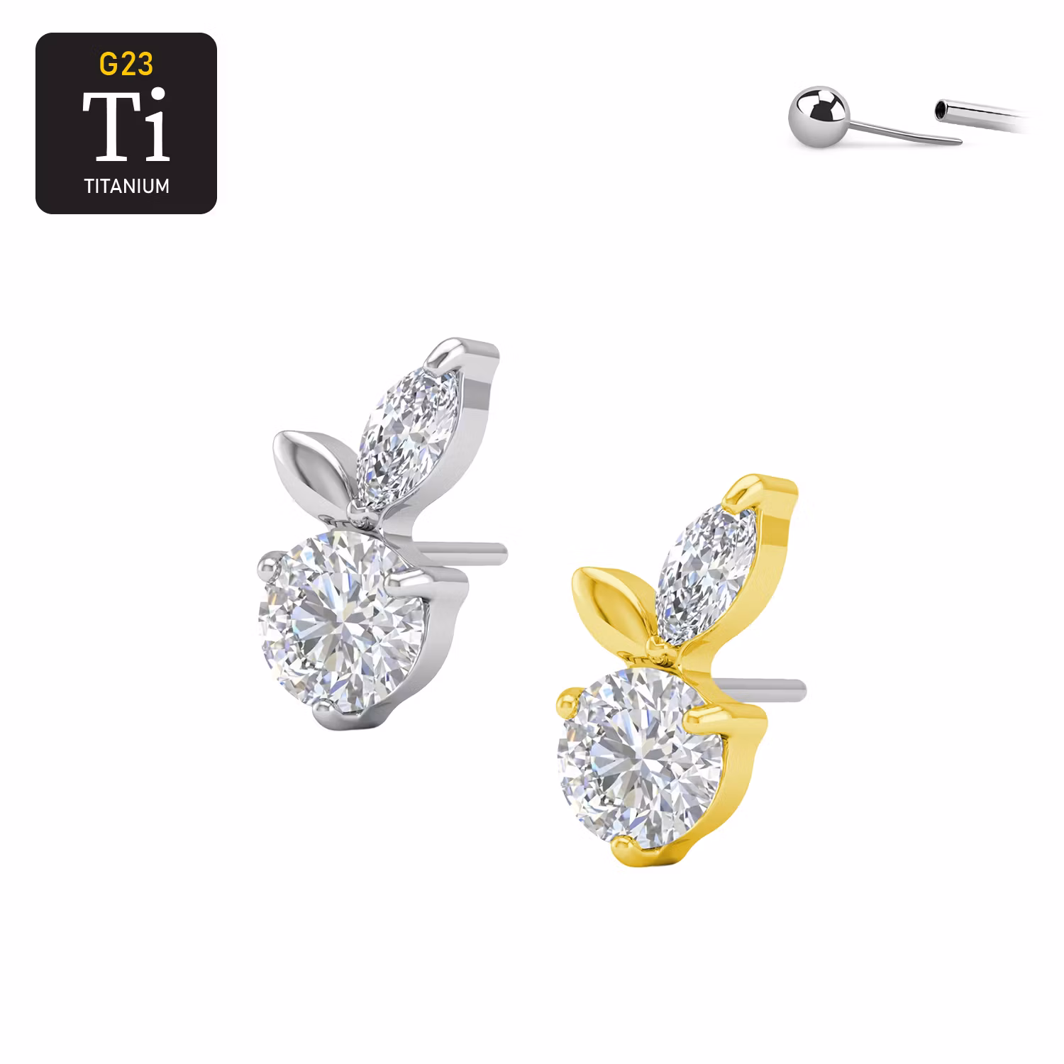 Threadless topp i titanium - Bär med cubic zirconia