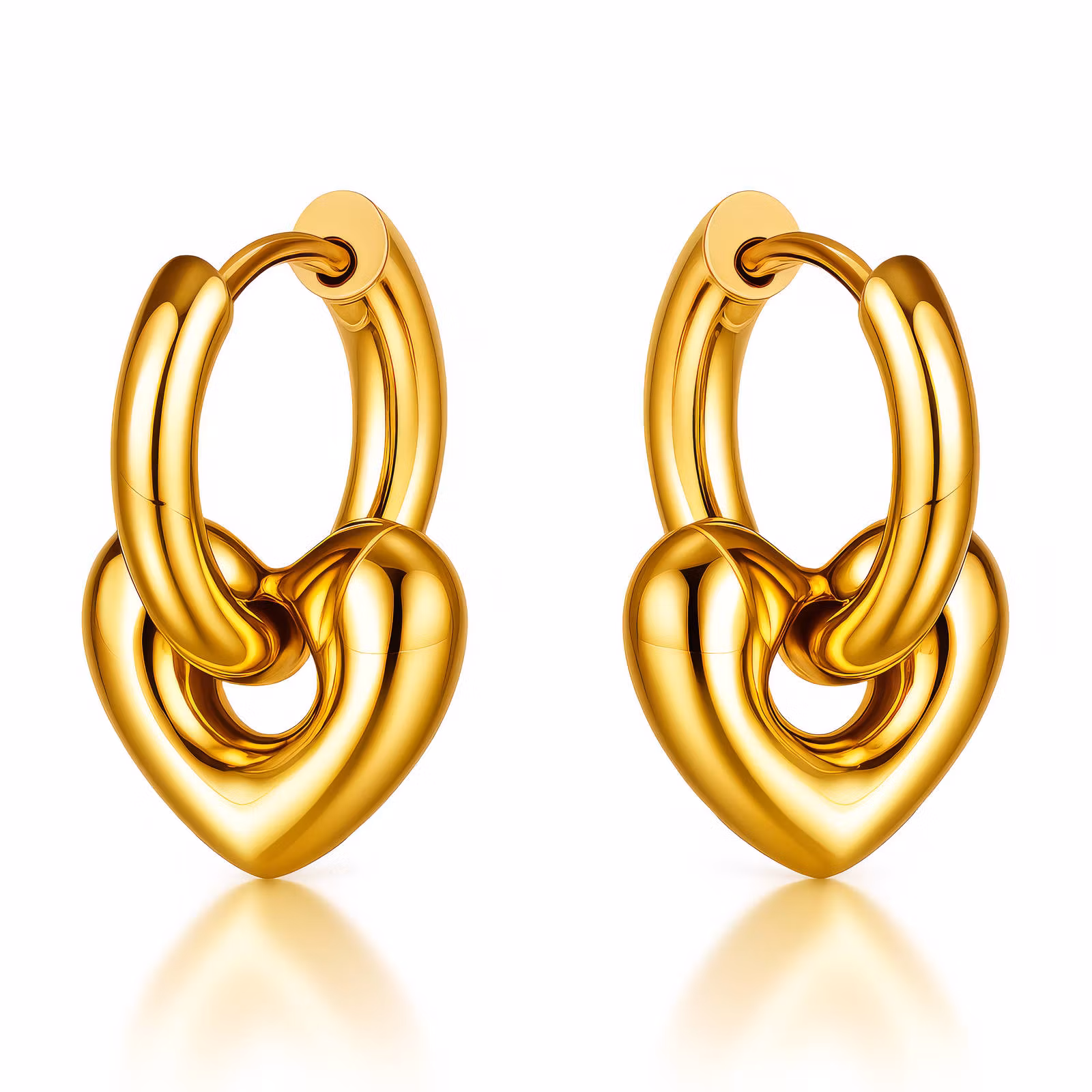 "Heart" - 18K Guldpläterat örhänge med solida hjärtan