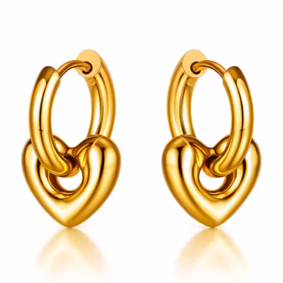 "Heart" - 18K Guldpläterat örhänge med solida hjärtan