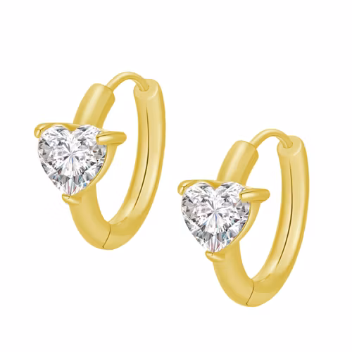 Örhänge / huggies - Hearts Gold klar cubic zirconia (par)