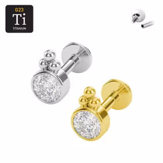 Labret i titanium 1.2mm invändigt gängad CZ med trinity kluster