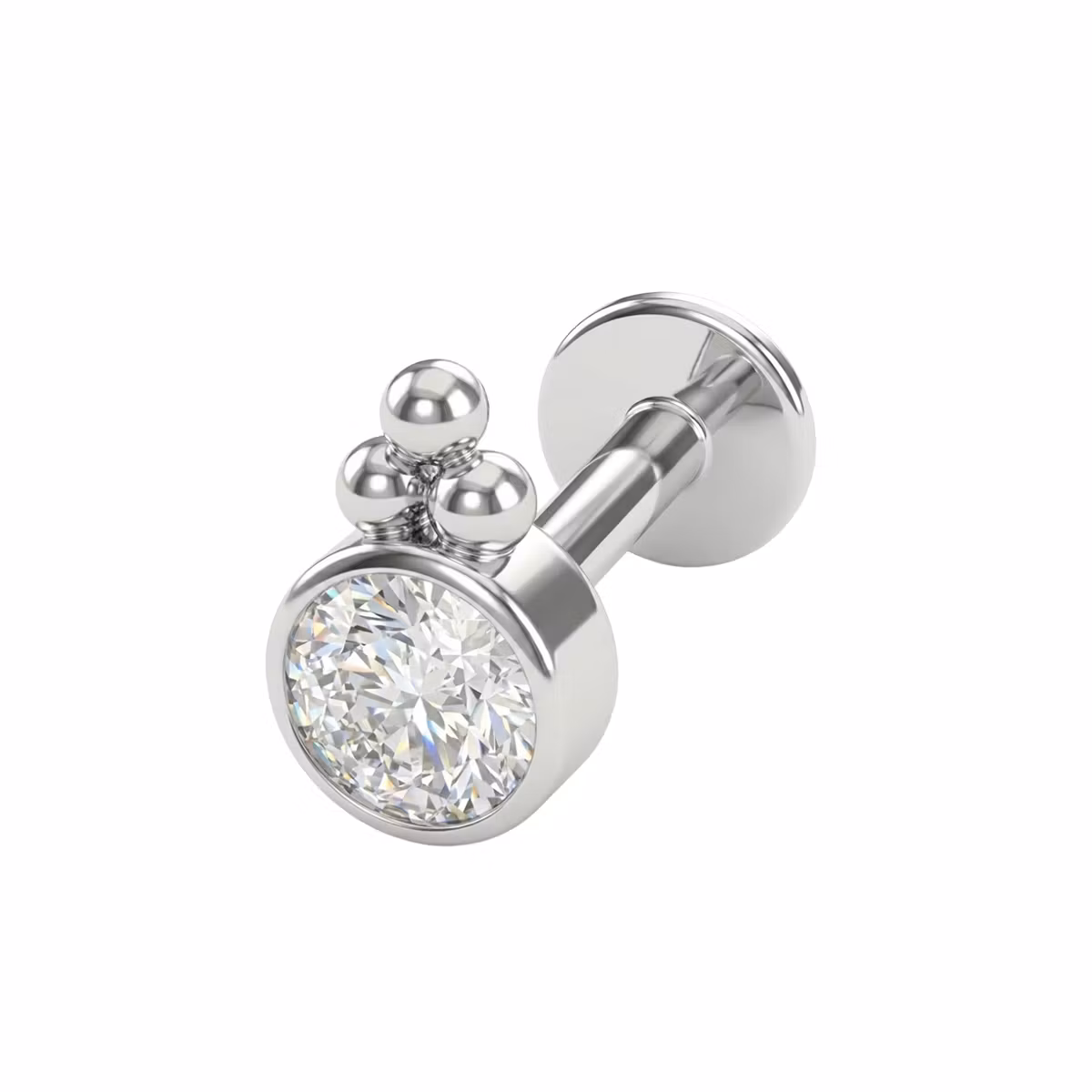 Labret i titanium 1.2mm invändigt gängad CZ med trinity kluster
