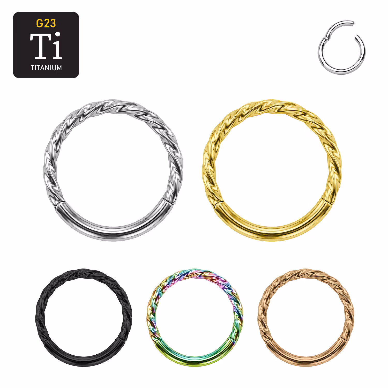 Titanium segmentring 1.2mm med gångjärn och twistad design