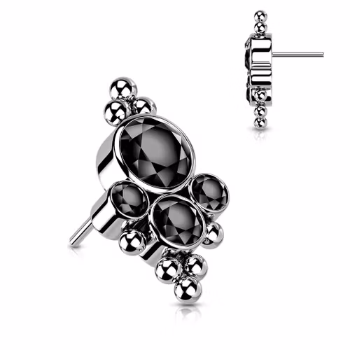 Threadless topp i titanium - Topp med 4st CZ och bollkluster