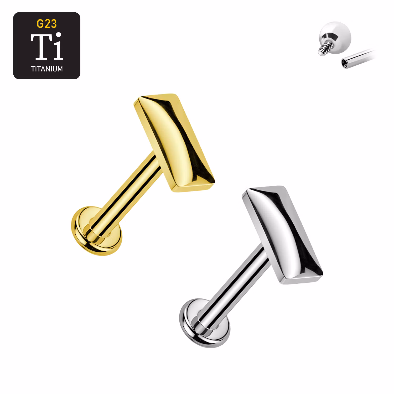 Titanium labret 1.2mm invändigt gängad - Rundad fyrkantig topp