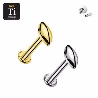 Titanium labret 1.2mm invändigt gängad - Rundad marquiseformad topp
