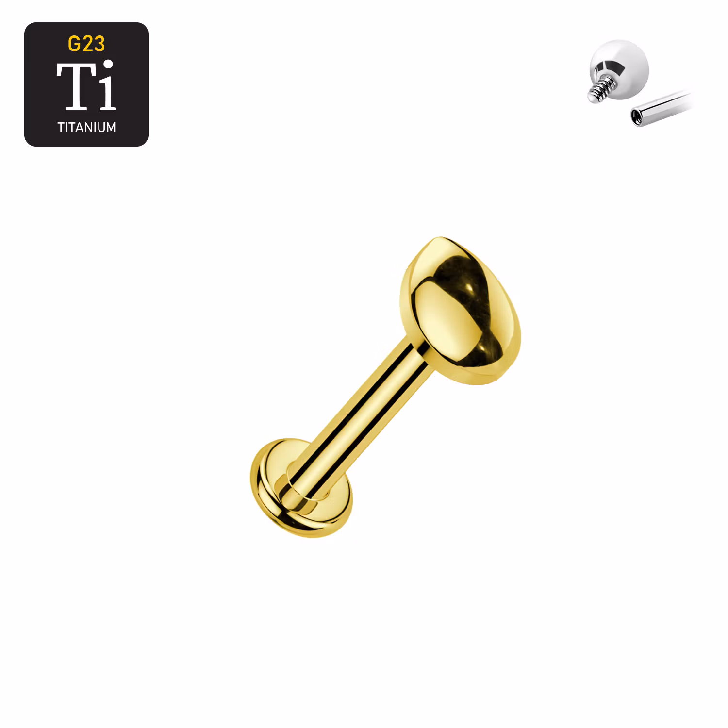 Titanium labret 1.2mm invändigt gängad - Droppformad topp