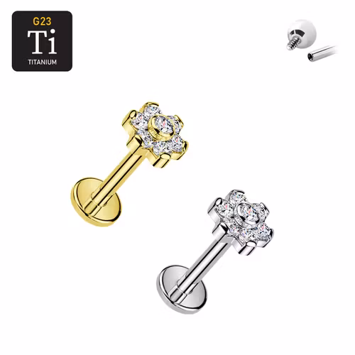Titanium labret 1.2mm invändigt gängad - Blomma med 7 CZ