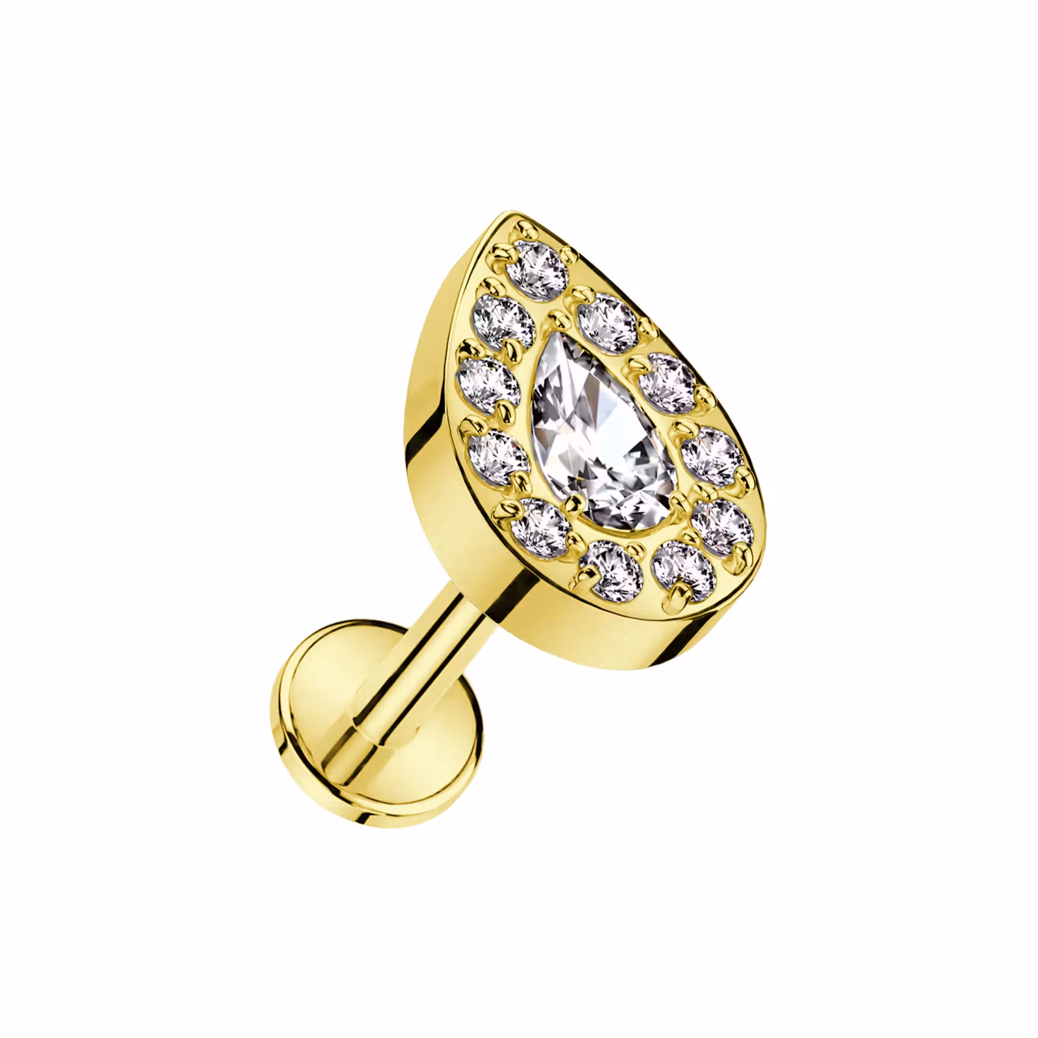 Threadless labret i titanium 1.2mm - Droppformad topp med cubic zirconia