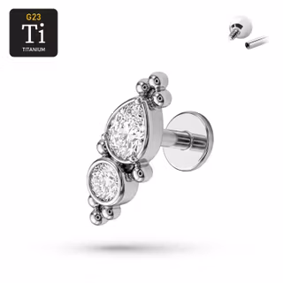 Titanium labret 1.2mm invändit gängad - Topp med droppformad och rund cz i kluster