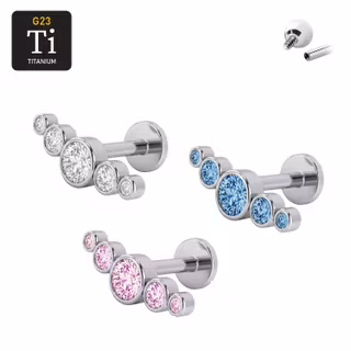 Titanium labret 1.2mm invändigt gängad - topp med fem cubic zirconia
