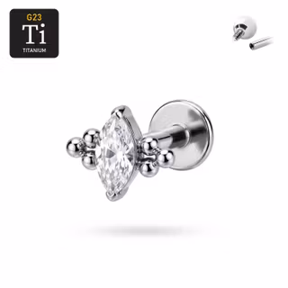 Titanium labret 1.2mm invändigt gängad - topp med navettslipad CZ och bollkluster