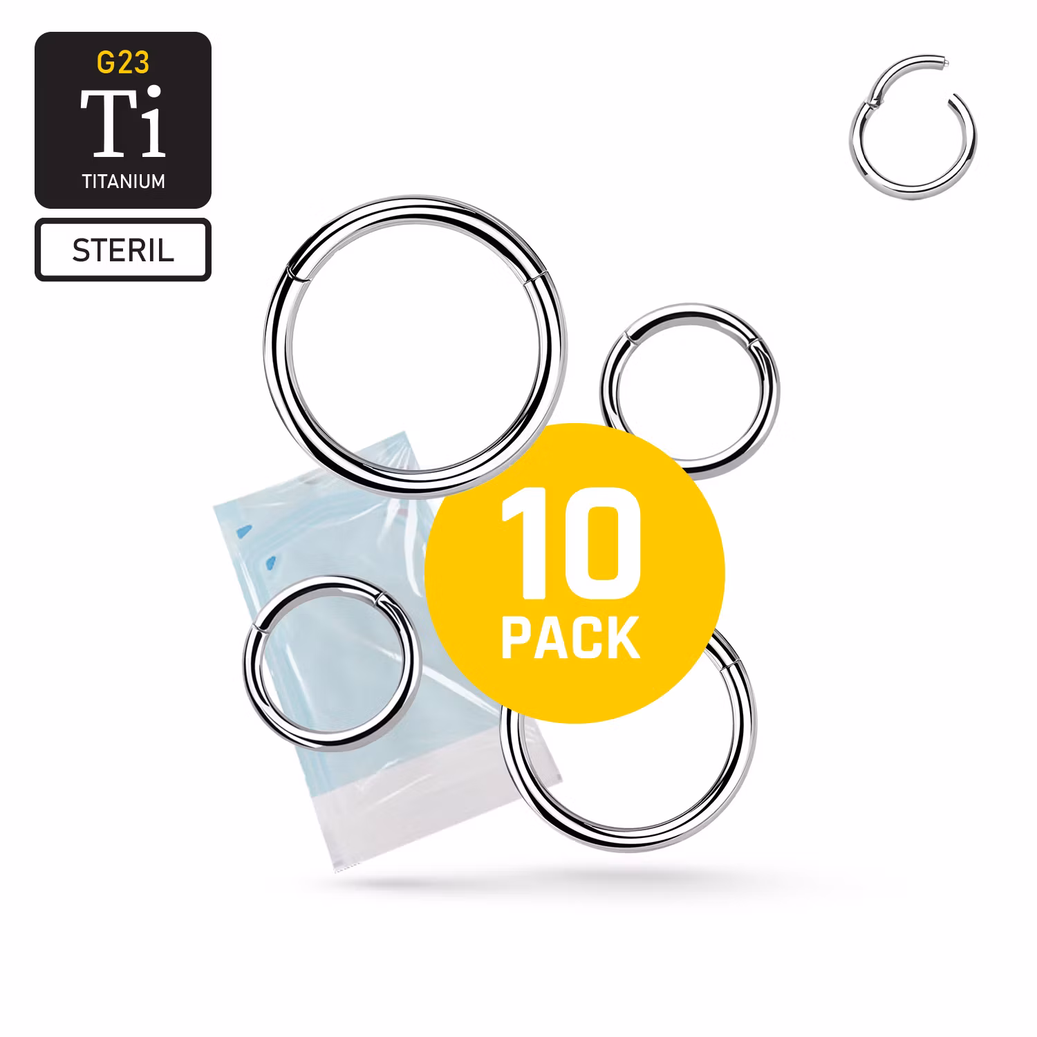 BULK 10-pack segmentring / clicker med gångjärn 1.2mm