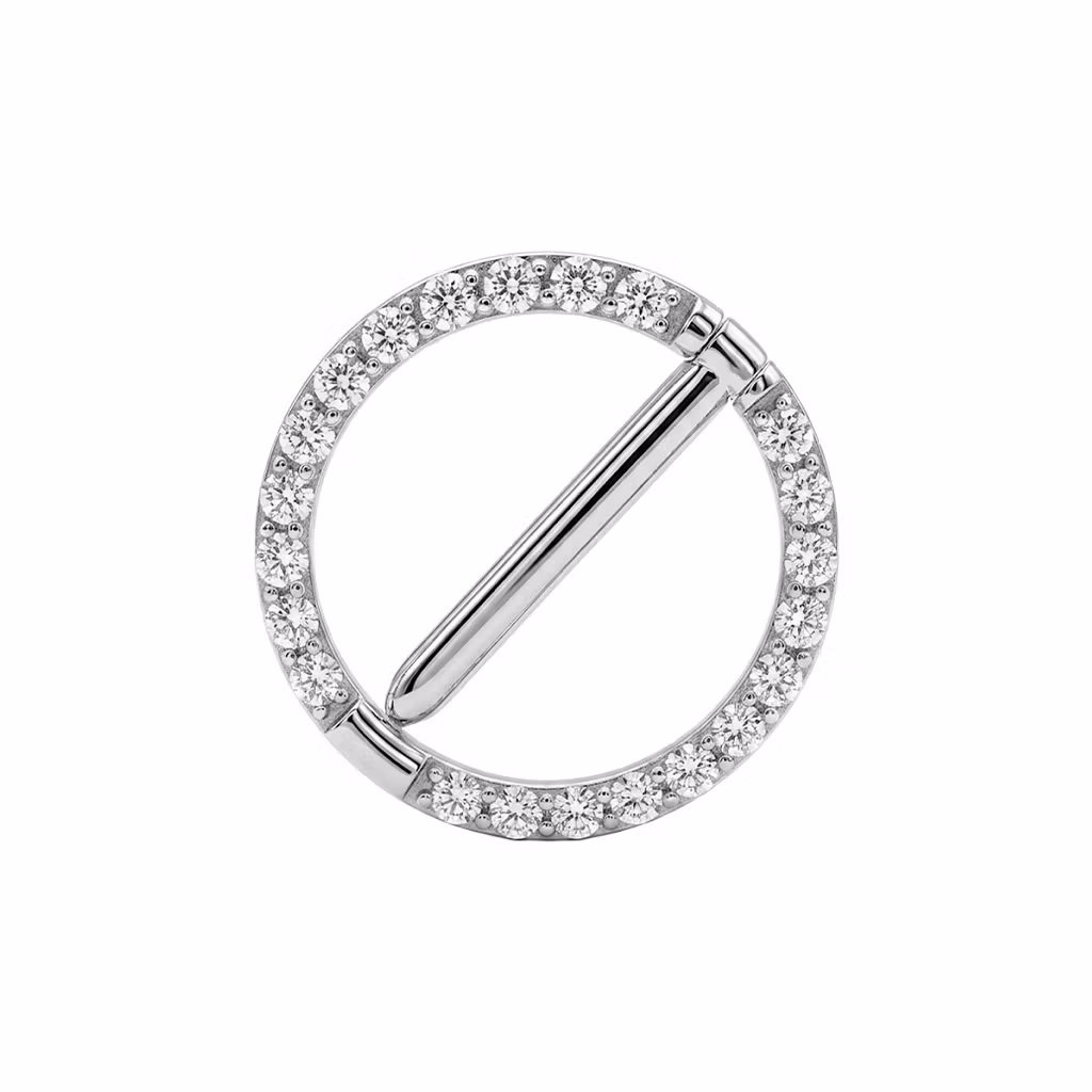 Titanium bröstsmycke - rund nipple clicker med cubic zirconia