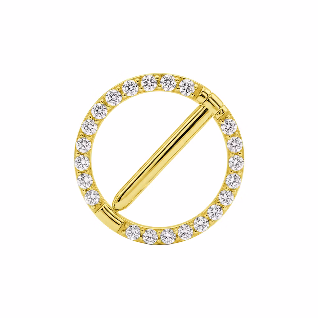 Titanium bröstsmycke - rund nipple clicker med cubic zirconia