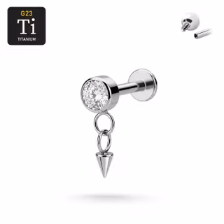 Titanium labret 1.2mm invändigt gängad med cz och hänge med kon