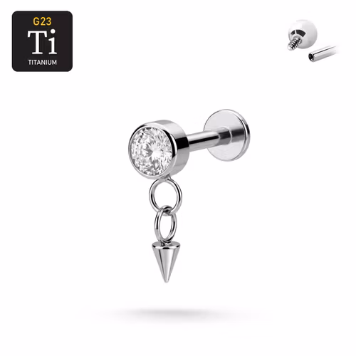 Titanium labret 1.2mm invändigt gängad med cz och hänge med kon