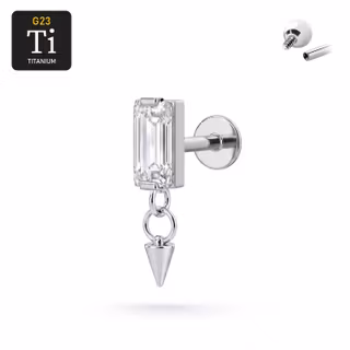 Titanium labret 1.2mm invändigt gängad med rektangulär cz och hänge med kon