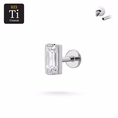 Titanium labret 1.2mm invändigt gängad med rektangulär cz