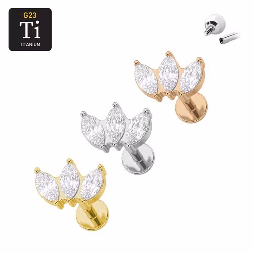Labret i titanium 1.2mm - 3st navettslipade cubic zirconia